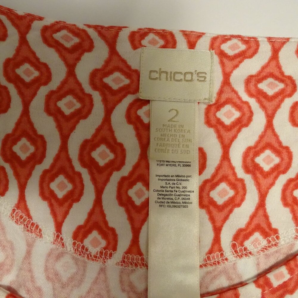 Chicos Women Red White Ikat Swing Tunic Top Size 2 L 12 Casual Scoop Neck - Picture 4 of 10